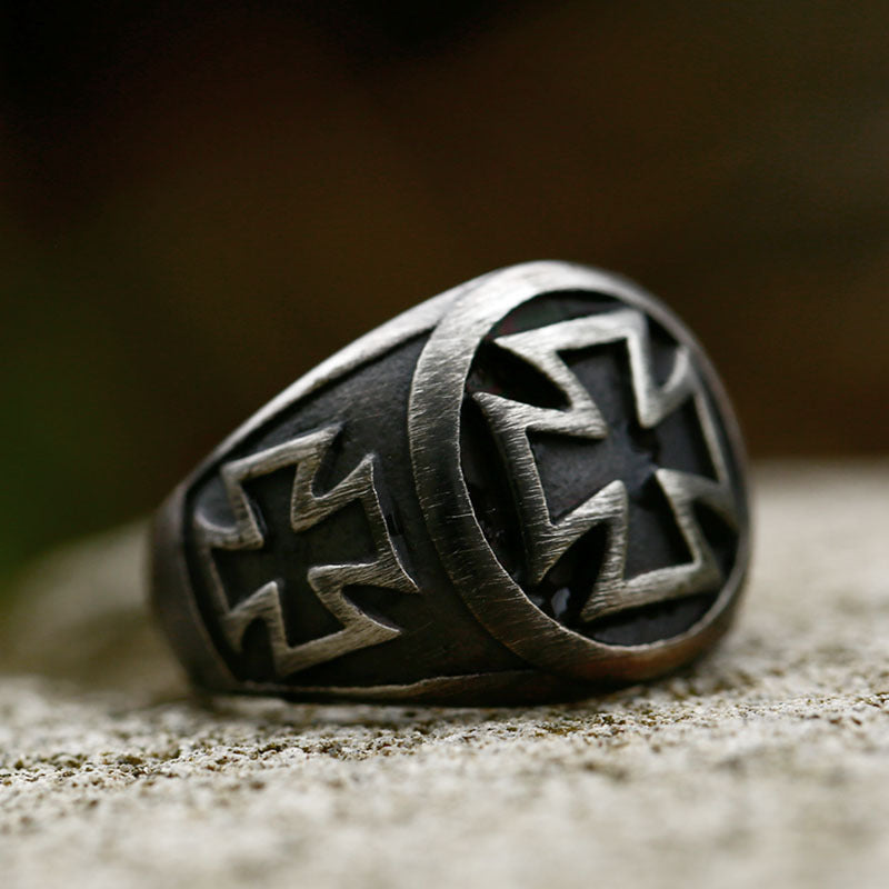 Titanium Steel Epoxy Ring for Men - Retro Cross Design, Stylish Stainless Steel Band for European and American Fashion