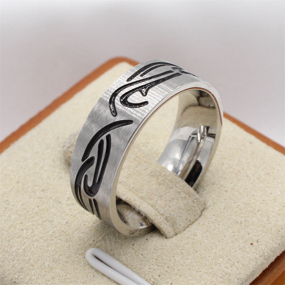 Cold Wind Titanium Steel Men's Ring with a Simple Niche Gothic Totem Design