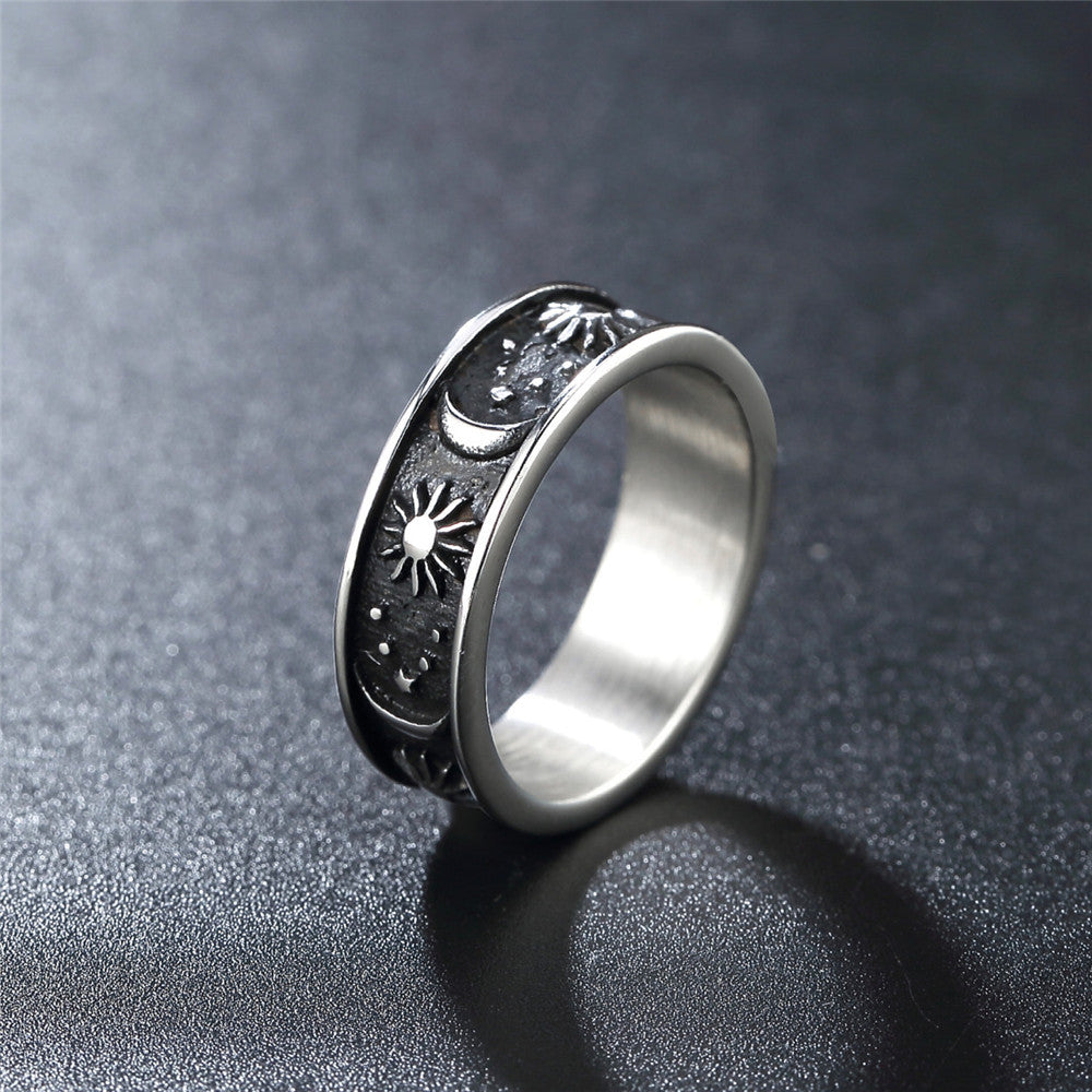 Turkish Wind Star Moon Men's Titanium Steel Ring