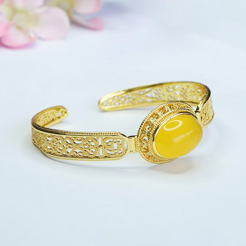 Golden Chalcedony Bangle Bracelet with Sterling Silver Opening