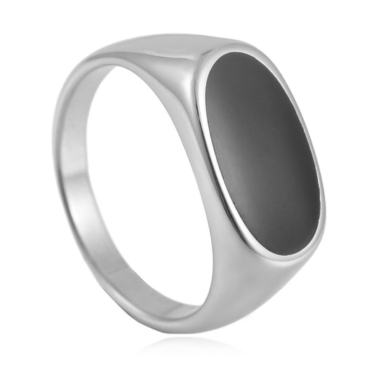 Men's Retro Titanium Steel Black Epoxy Oval Ring - Stylish Stainless Steel Design for Everyday Wear