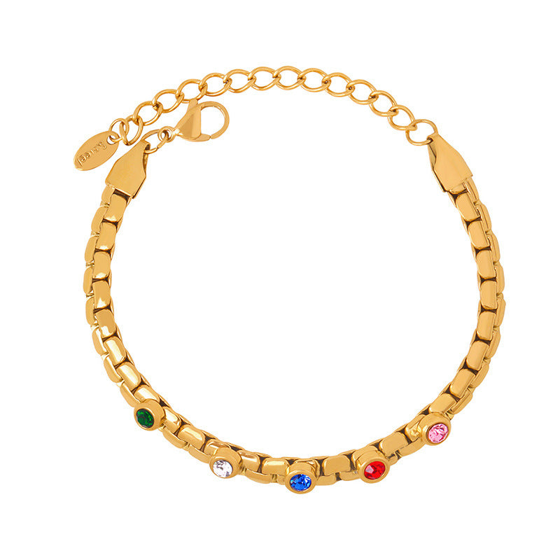 European Light Luxury Zircon Bracelet with Gold-plated Titanium Steel