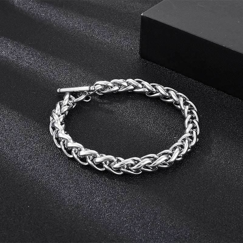 Elegant Handmade Stainless Steel Men's Bracelet with Unique Flower Basket Chain Design