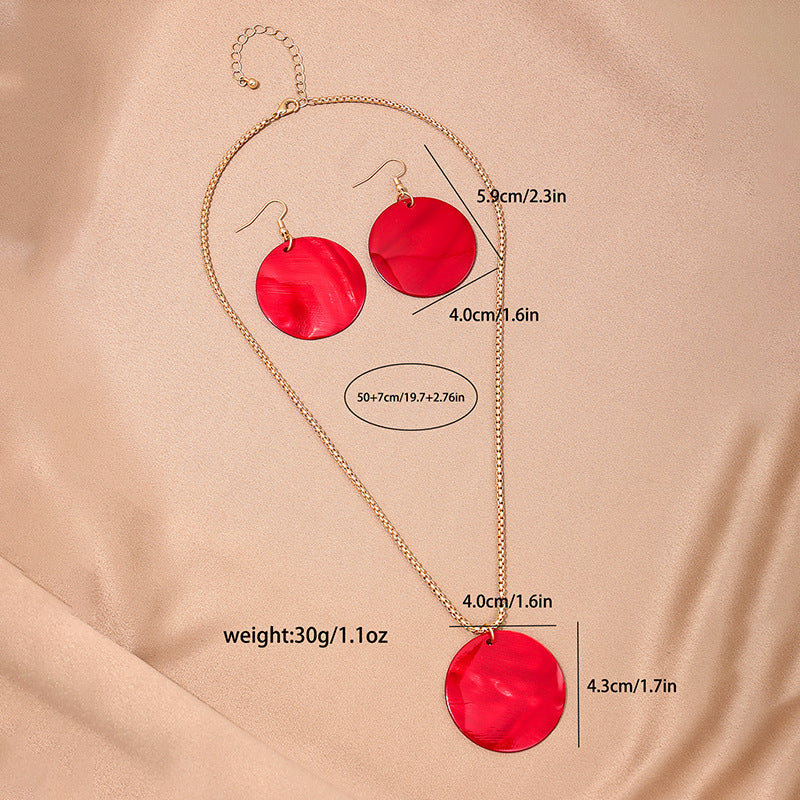 Holiday Chic Red Shell Pendant Necklace and Earrings Set