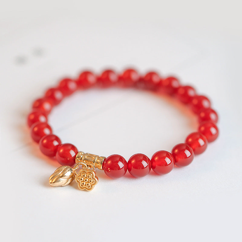 Year of the Animal Red Agate Bracelet with Rock Crystal and Sterling Silver Beads