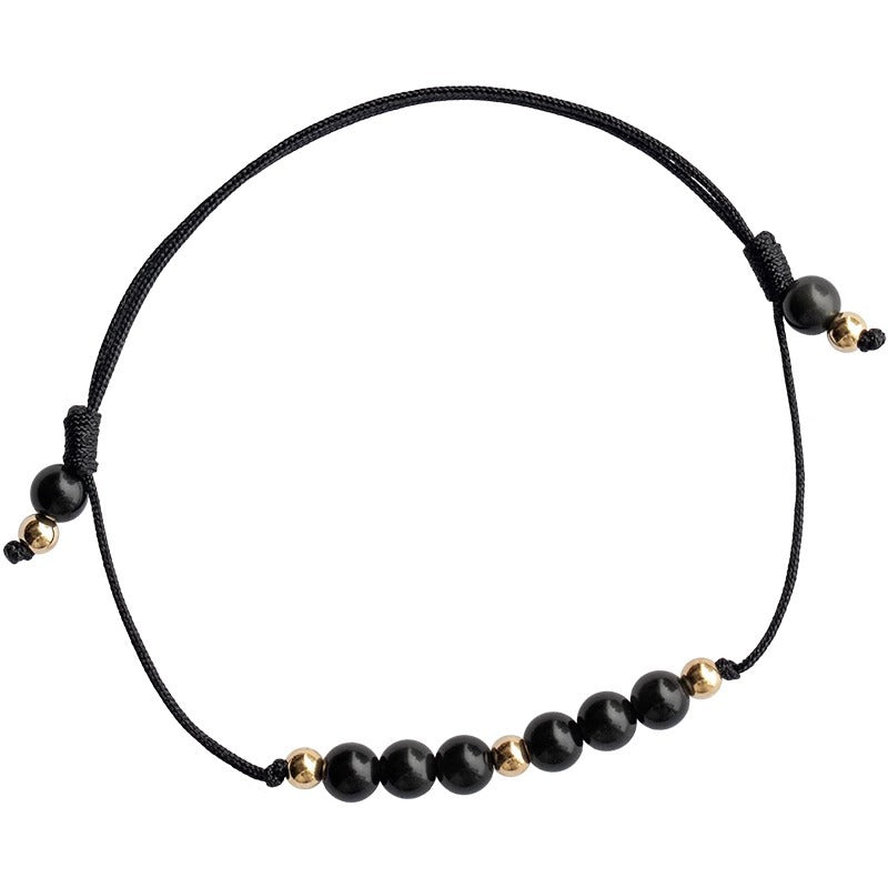 Fortune's Favor Sterling Silver Crystal and Obsidian Bracelet with 14k Gold Plated Lucky Gold Bead