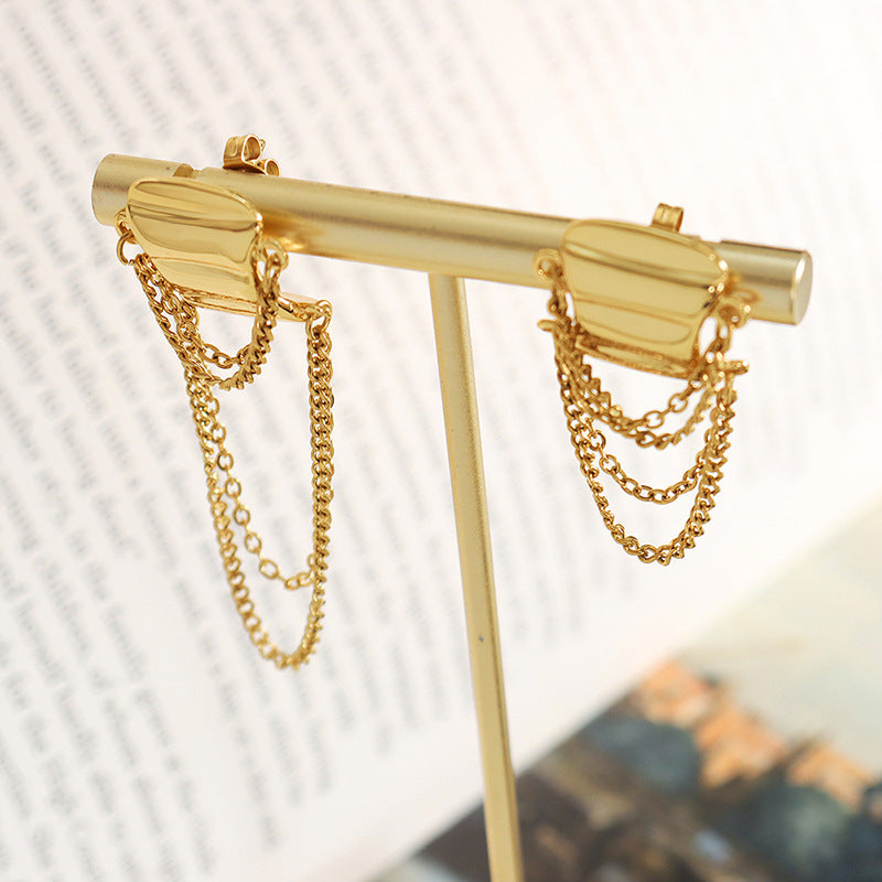 Chic Copper Earrings with Gold-Plated Chain Tassel Detail