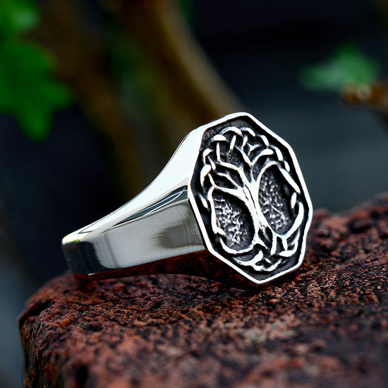 Stainless Steel Viking Tree of Life Men's Ring - Retro Titanium Steel, Wholesale European and American Style