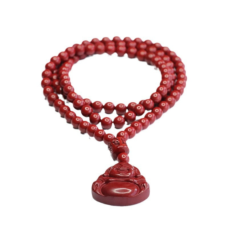 Purple Gold Sand Buddha Lord Necklace with Cinnabar Stone Accents