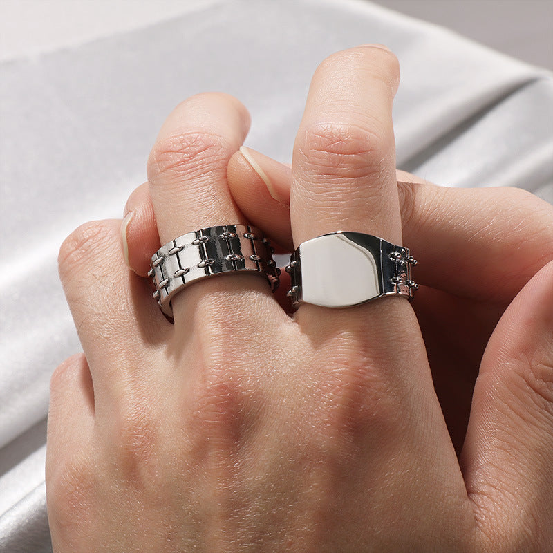 Punk-Inspired Stainless Steel Men's Ring with Creative Laser Lettering