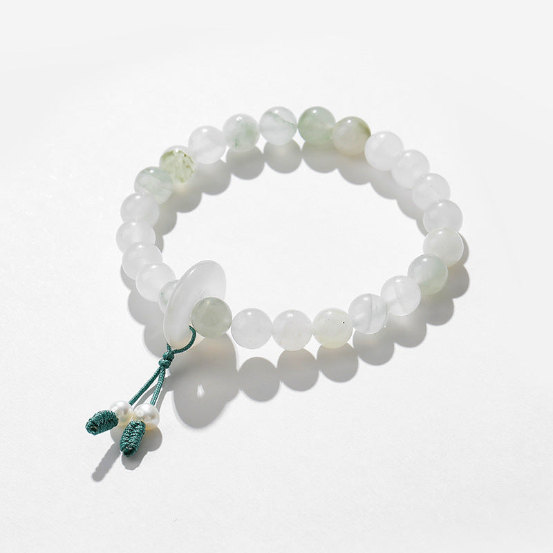 Elegant Green and White Beads Jade Bracelet for Women