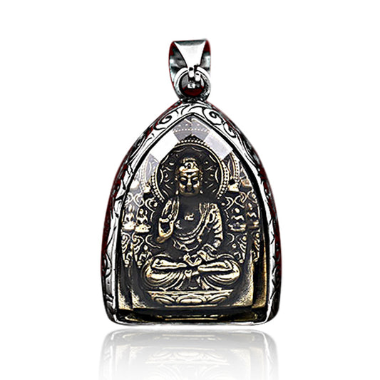 Wholesale Ethnic-Inspired Men's Stainless Steel Buddha Pendant with Crystal Inlay - Retro Style Jewelry for Him