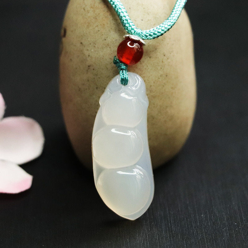 Natural Ice White Chalcedony Four Kidney Beans Pendant Jewelry