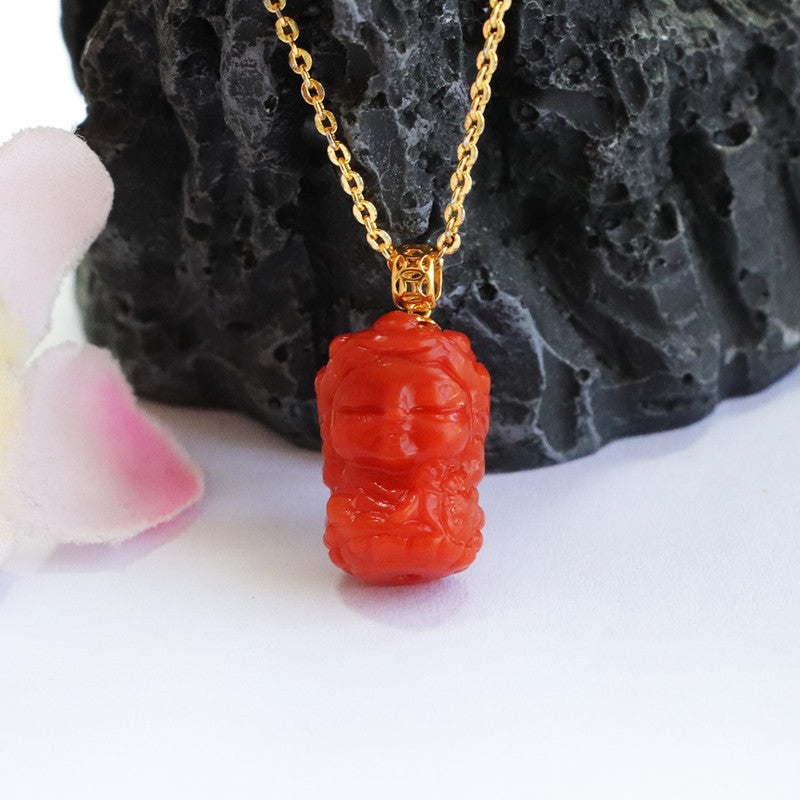 Red Agate Baby Tara Buddha Sterling Silver Necklace from Fortune's Favor Collection