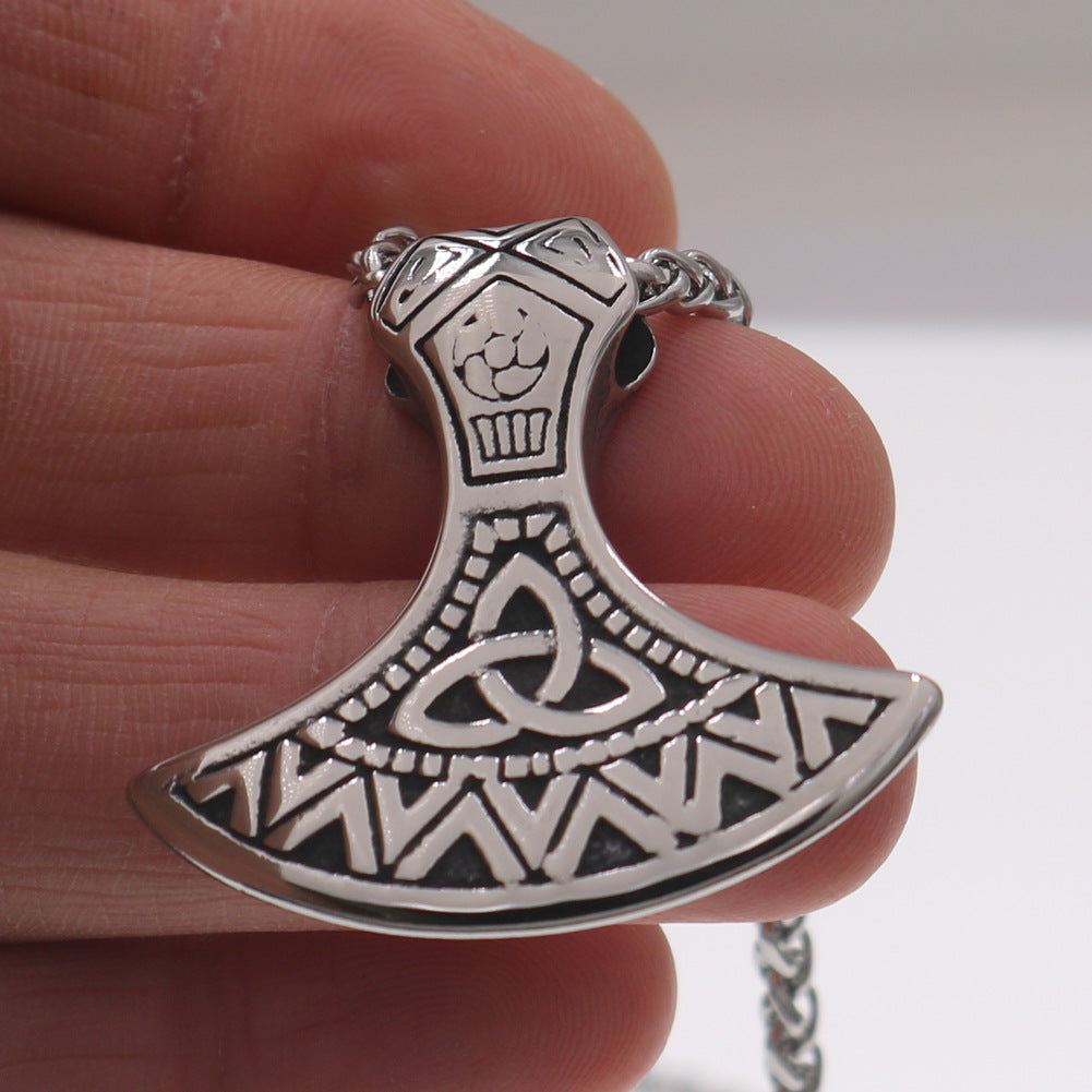 Viking Odin Axe Necklace with Triangular Knot Rune Pendant