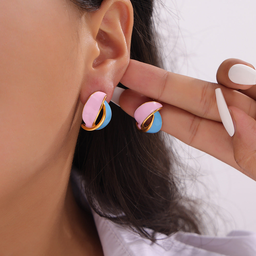 Gentle Tempered Double Leaf Earrings with Retro Glaze - Mo Landi Color