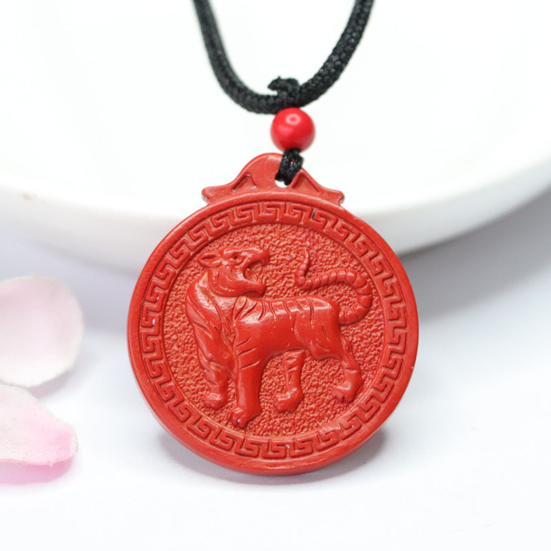 Blessed Round Tiger Brand Pendant with Cinnabar Stone by Planderful Collection