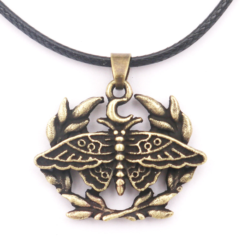 Mini Moon and Death Moth Necklace - European and American Style Men's Pendant