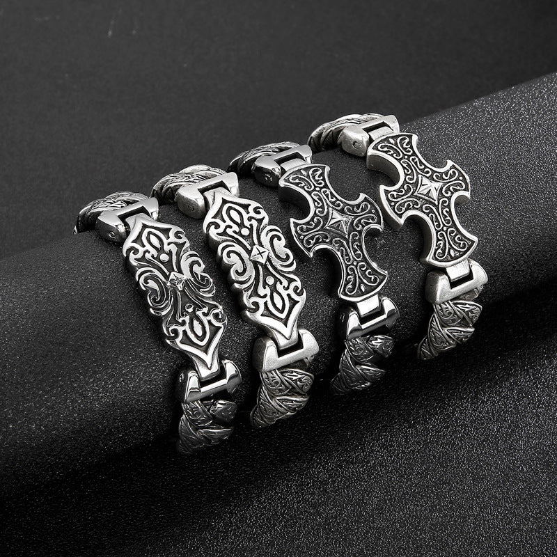 Vintage-Inspired Men's Cross Bracelet with Bold European and American Design