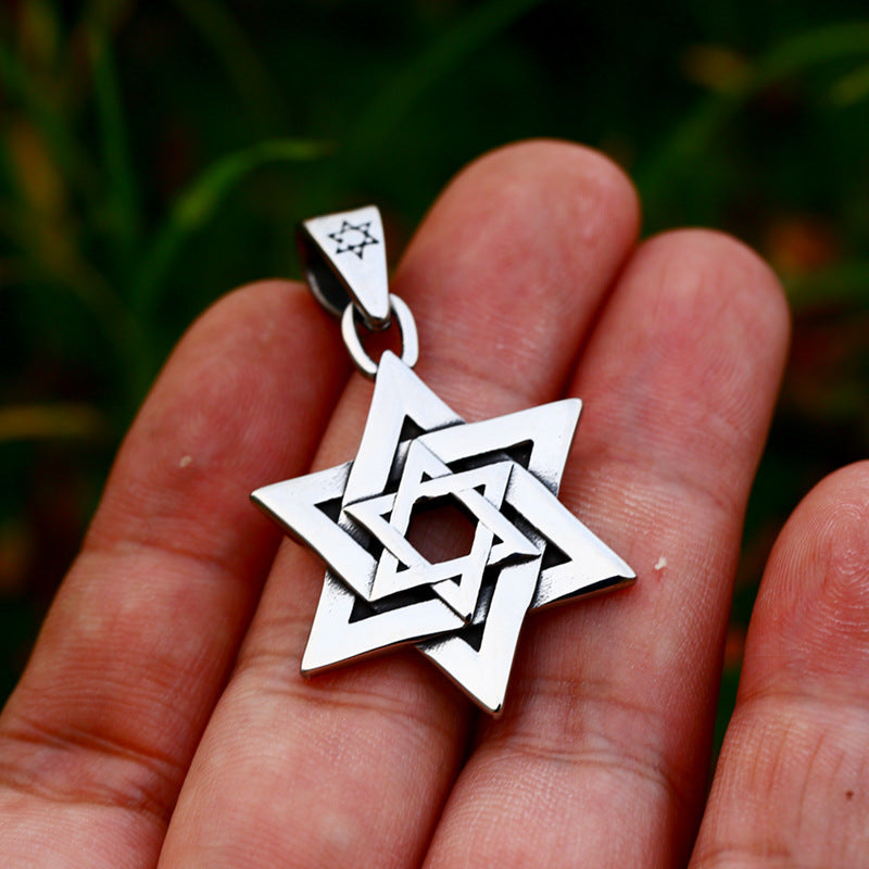 Wholesale Retro Stainless Steel Hexagram Pendant for Men - European and American Fashion Titanium Steel Jewelry