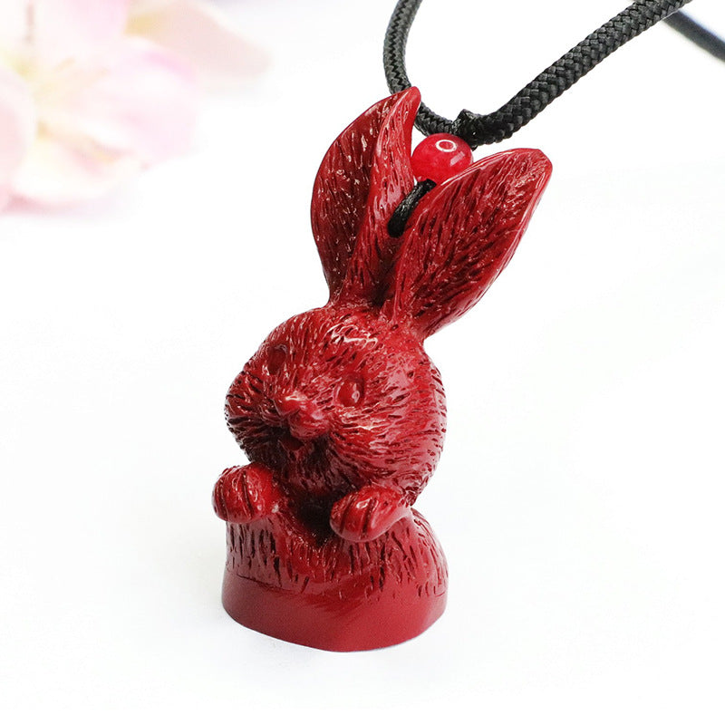 Vibrant Cinnabar Stone 3D Bunny Necklace