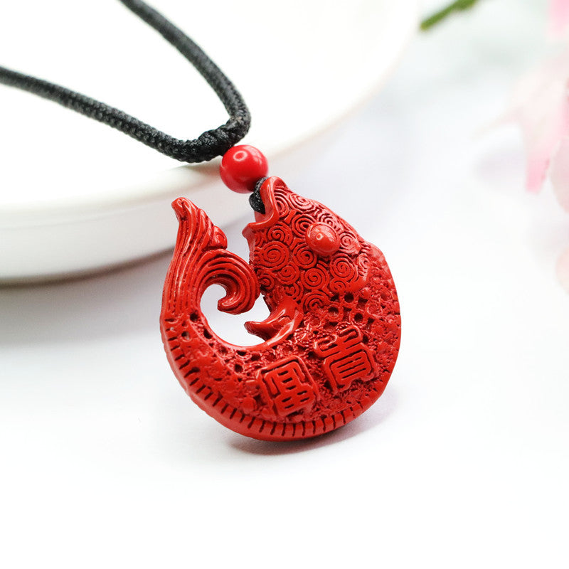 Red Sand Vermilion Koi Pendant with Cinnabar Stone - Symbol of Fortune and Prosperity