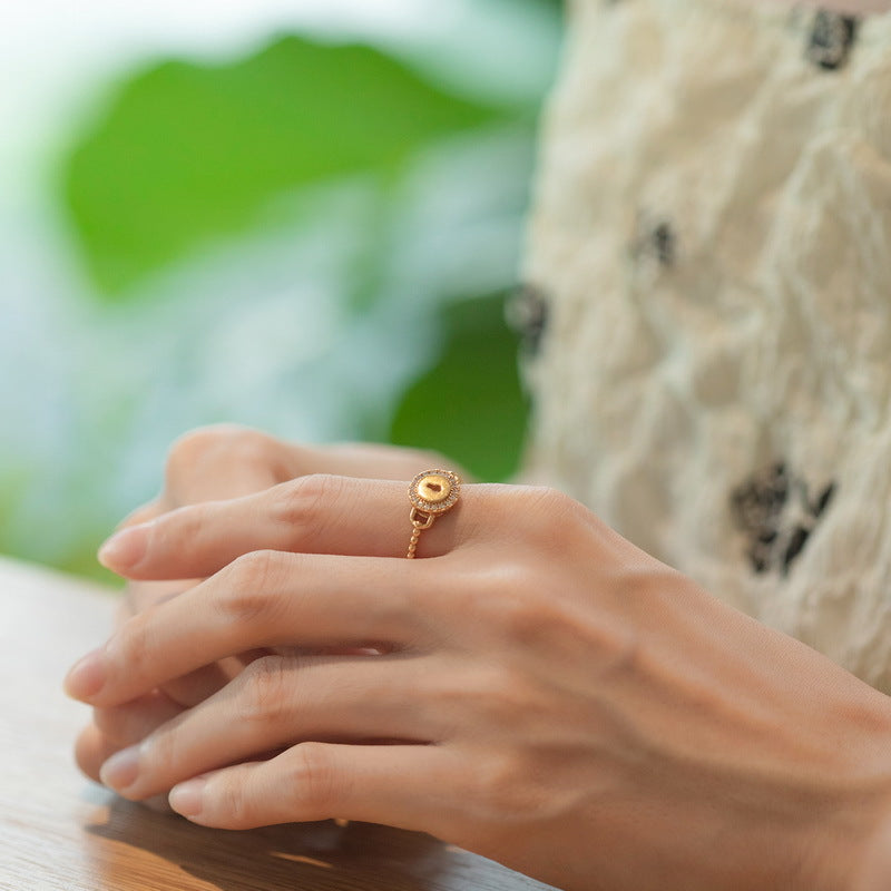 Circular Lock Zircon Opening Sterling Silver Ring