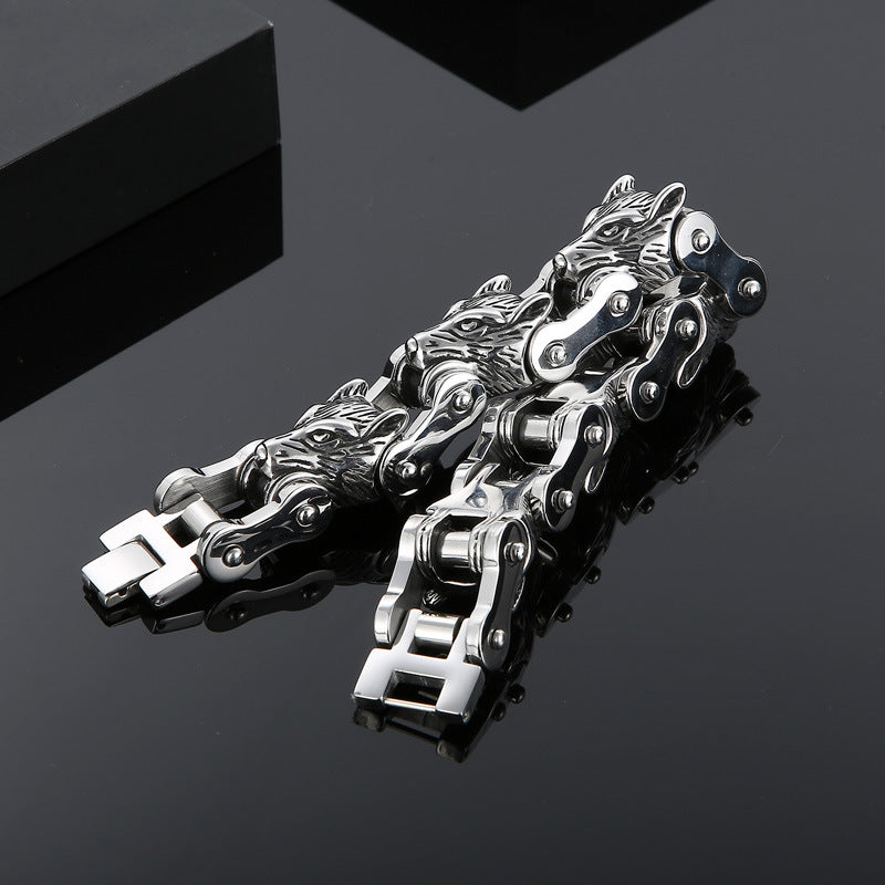 Wolf Head Titanium Steel Bracelet - European American Hip-Hop Style for Men