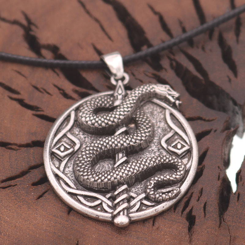 Mystical Norse Legacy Zinc Alloy Snake Pendant Necklace