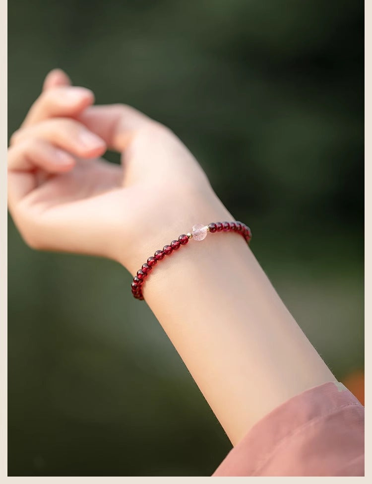 Enticing Garnet and Crystal Bead Bracelet with Sterling Silver