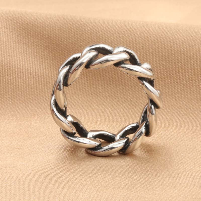 Retro-Inspired Titanium Steel Chain Ring for Men - Trendy Stainless Steel Twist Design