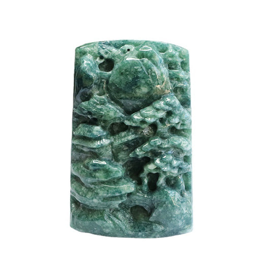 Scenic Hand-Carved Blue Green Landscape Jade Pendant