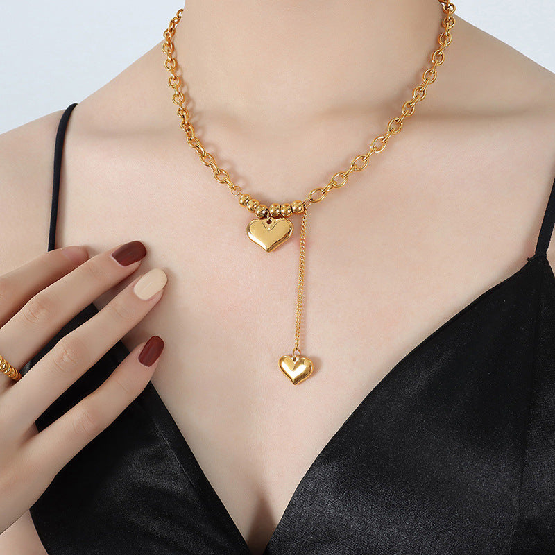 Exquisite 18K Gold Double Heart Pendant Necklace