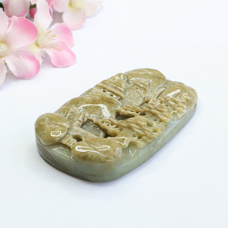 Myanmar Landscape Jade Pendant with Sterling Silver Needle