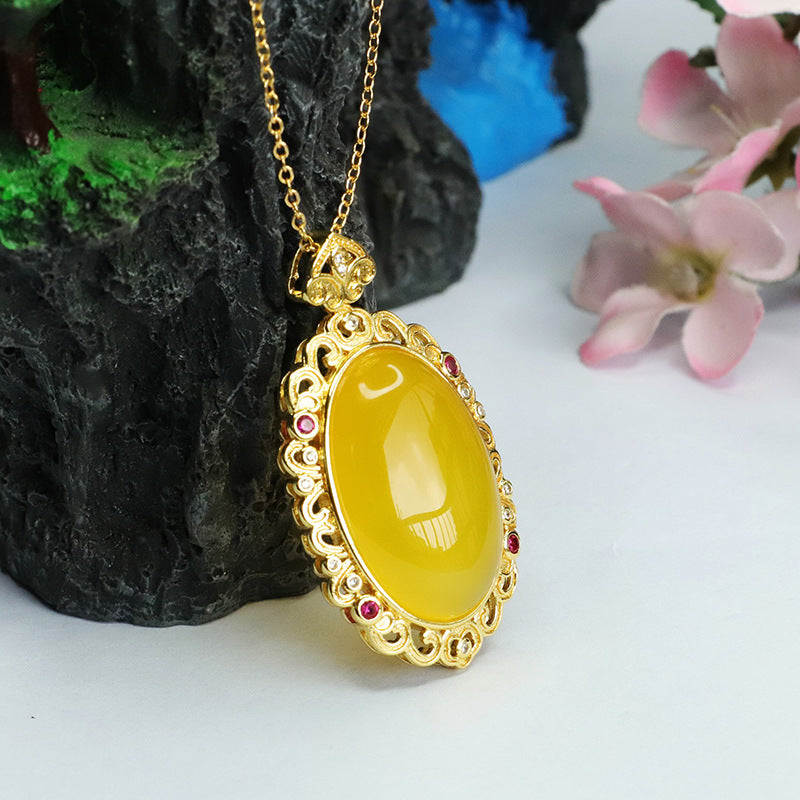 Pigeon Eggs Yellow Chalcedony Auspicious Cloud Zircon Pendant