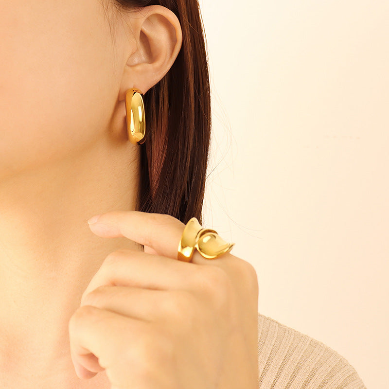 Golden U-Shaped Geometric Earrings - Hypoallergenic European Design