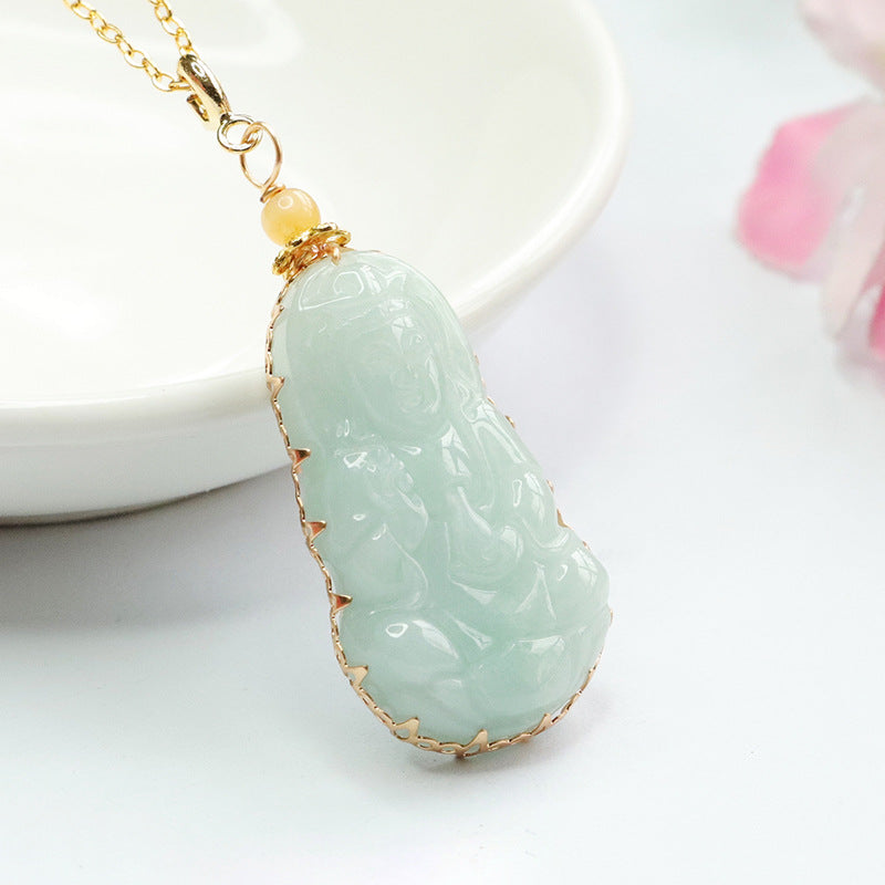 Jade Guanyin Pendant Necklace crafted with A-grade Myanmar Natural Jade