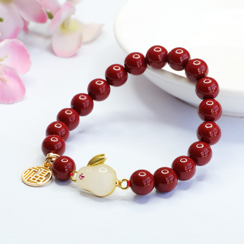 Purple Gold Sand Rabbit Jade Cinnabar Stone Bracelet - Sterling Silver