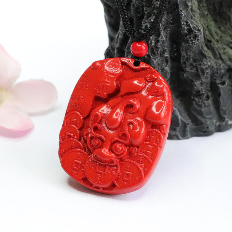 Vermilion Sand Pixiu Pendant with Red Sand Swallowing Gold Beast Pendant Jewelry