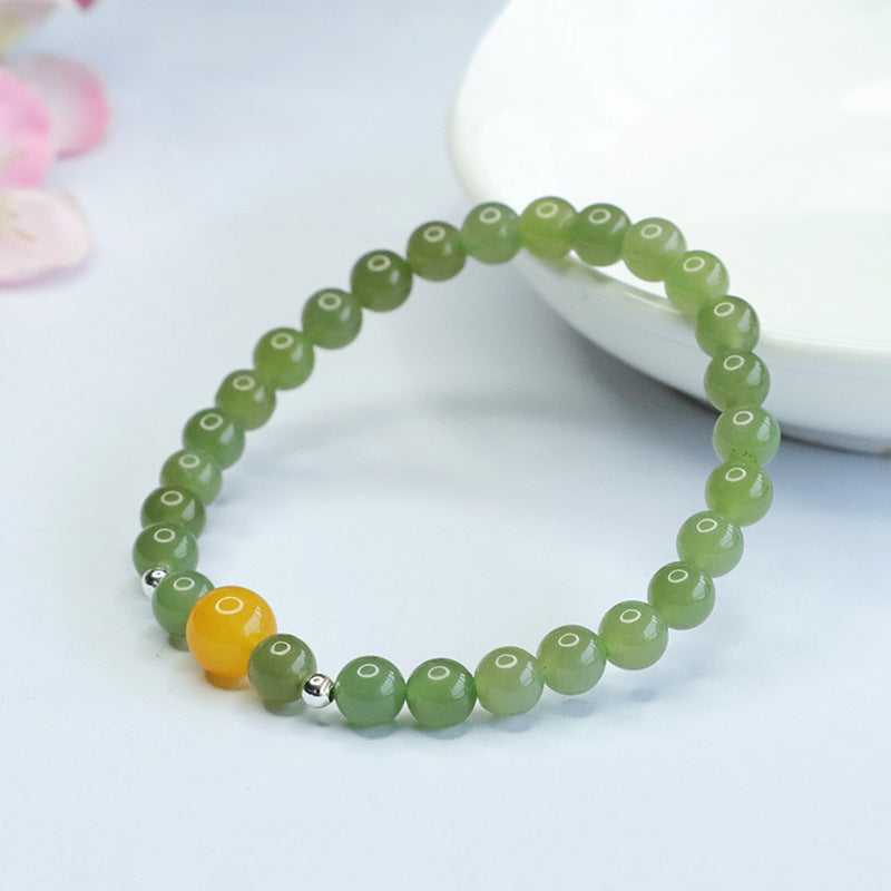 Fortune's Favor Sterling Silver Jade and Honey Wax Bracelet