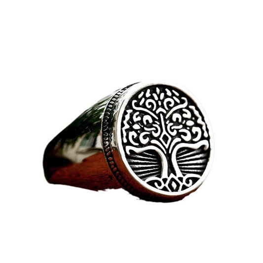 Nordic Viking Tree of Life Men's Solid Titanium Steel Ring - Wholesale Jewelry