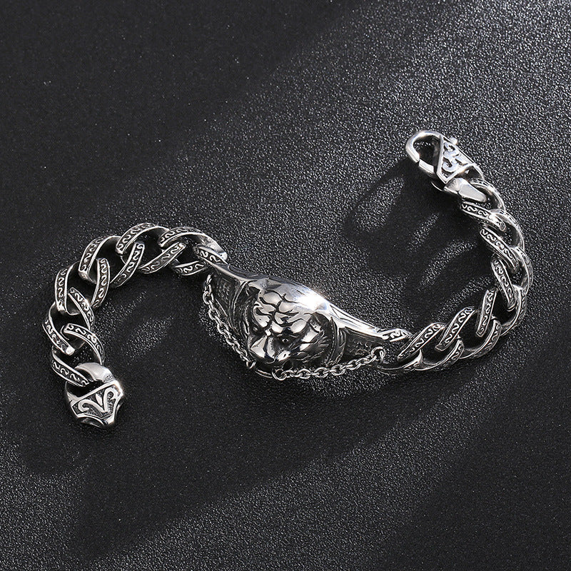 Custom Exaggerated Tiger Head Titanium Steel Men's Bracelet - Retro European American Design