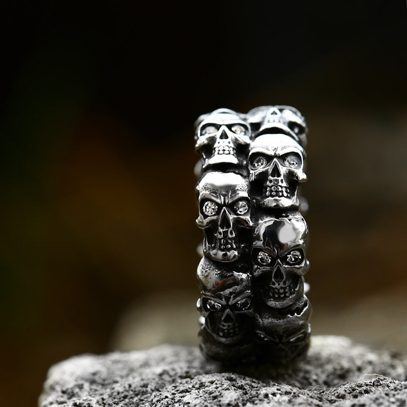 Titanium Steel Skull Ring with Stone - Edgy Retro Punk Men's Accessory in Durable Stainless Steel