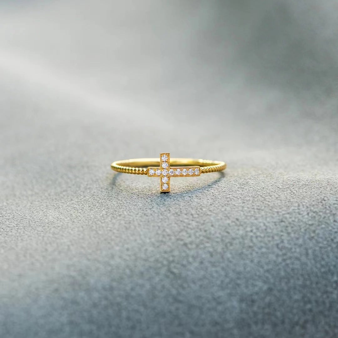 Zircon Latin Cross Slim Sterling Silver Ring