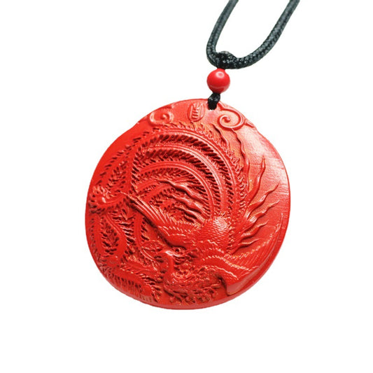 Phoenix Cinnabar Pendant with Red Sand Round Jewelry