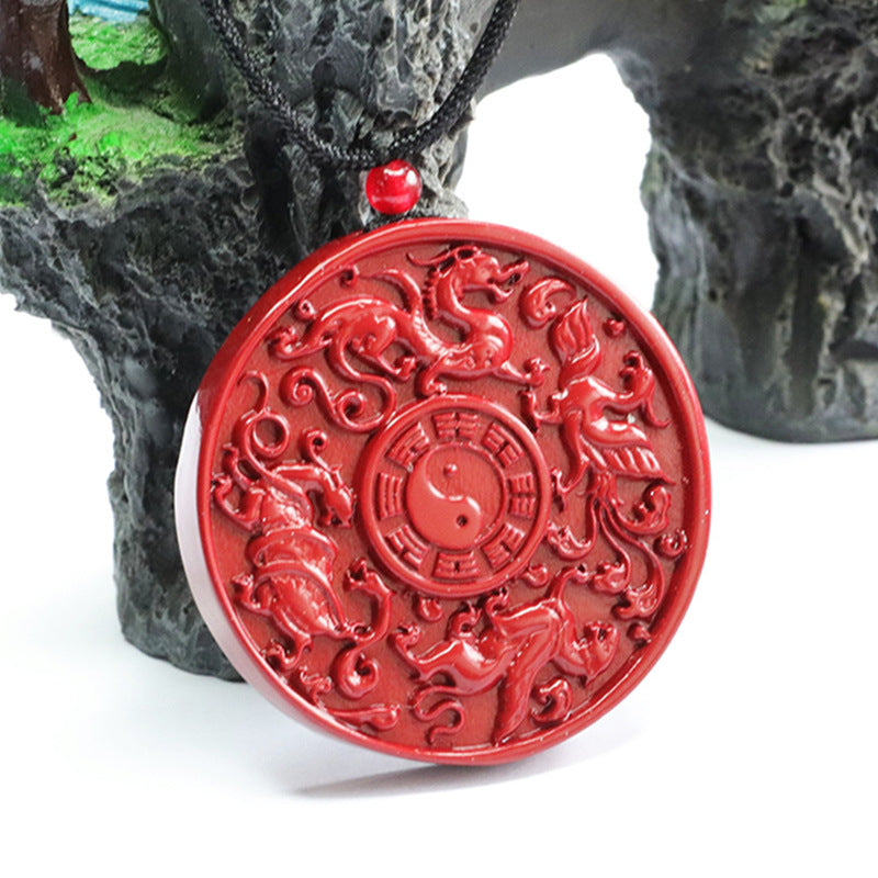 Cinnabar Pendant Purple Gold Sand Four Divine Beasts Round Pendant