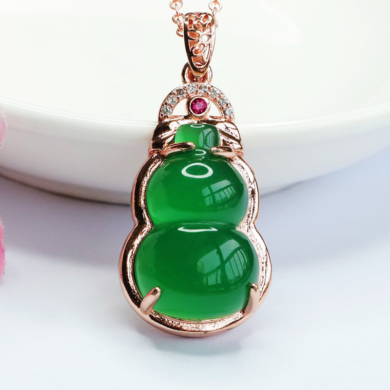 Natural Green Chalcedony Gourd Rose Gold Pendant Jewelry