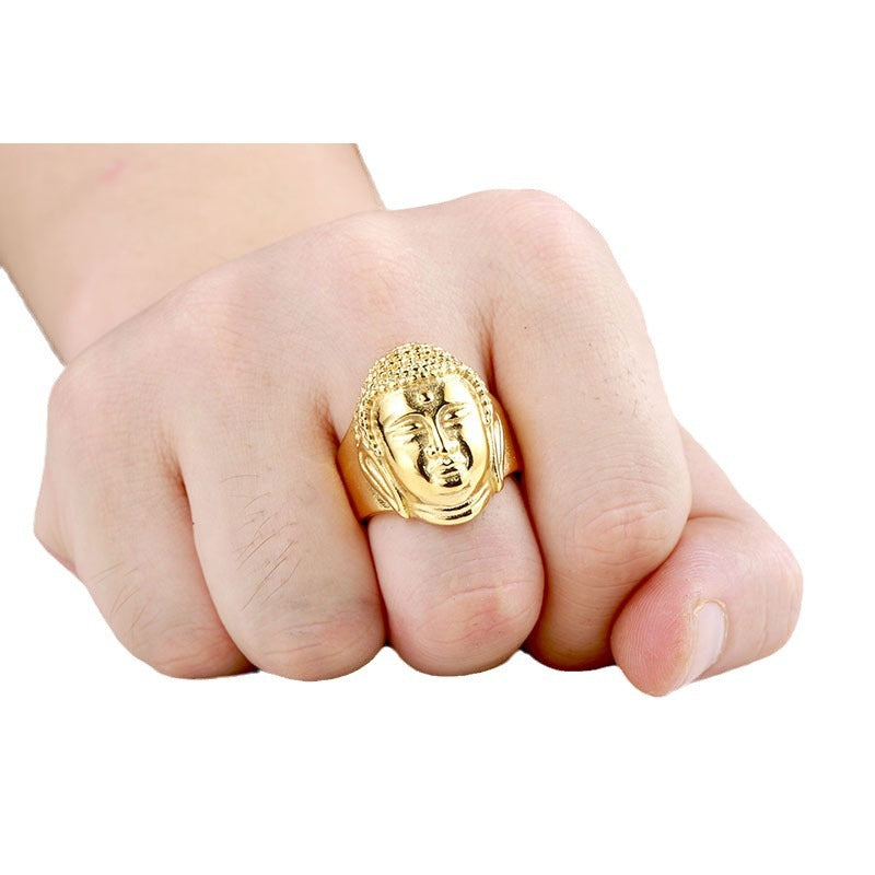 Wholesale Gold-Plated Shigamuni Avatar Titanium Steel Men's Ring for Everyday Wear