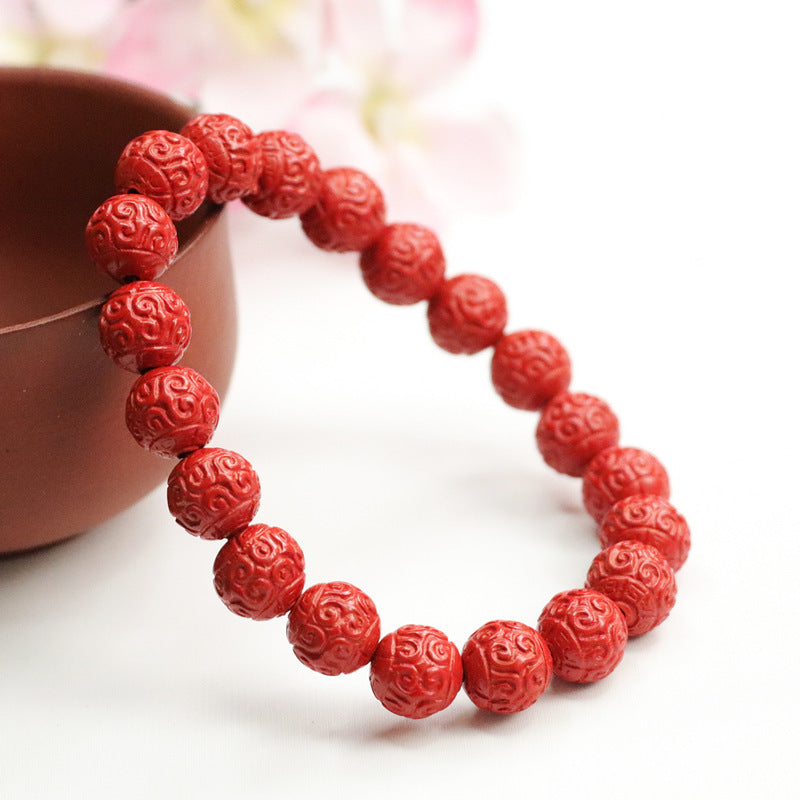 Red Sand and Cinnabar Stone Sterling Silver Bracelet