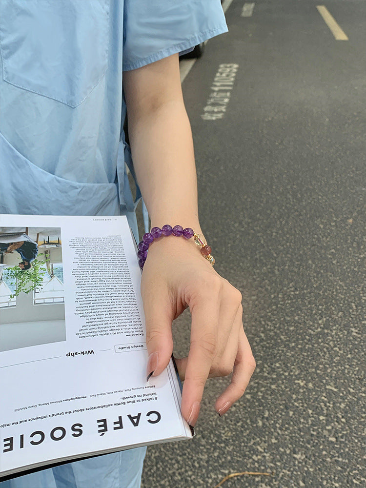 Lavender Amethyst and Strawberry Crystal Sterling Silver Bracelet for Women